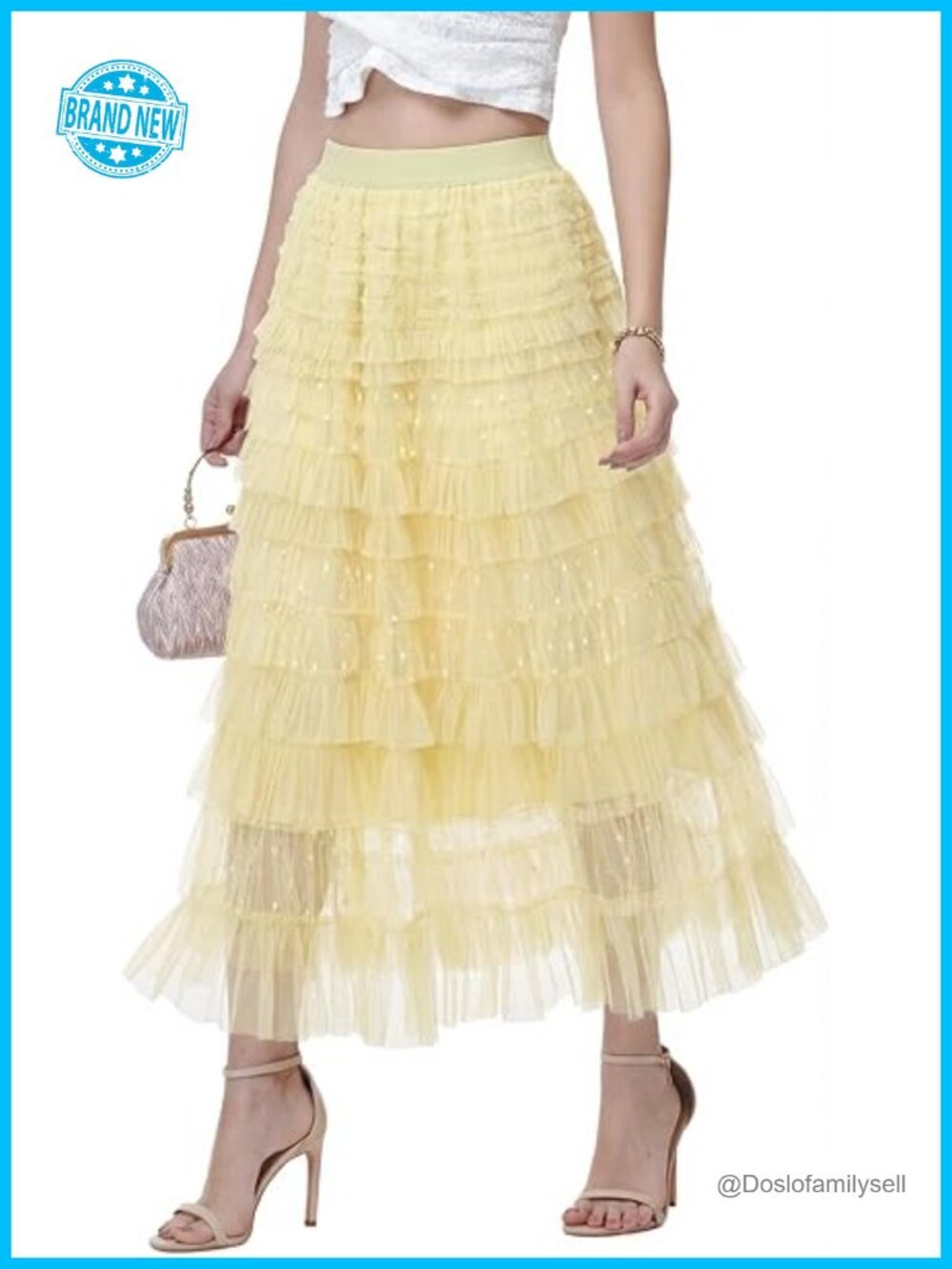 Polka Dot Tulle Maxi Skirt with Glitter Gradient High Waist Tiered Mesh Tutu